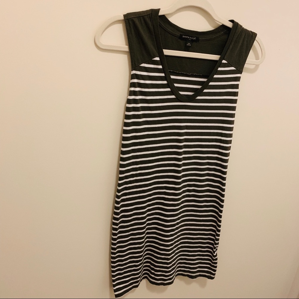 Banana Republic Olive Green/ White Striped Dress.
